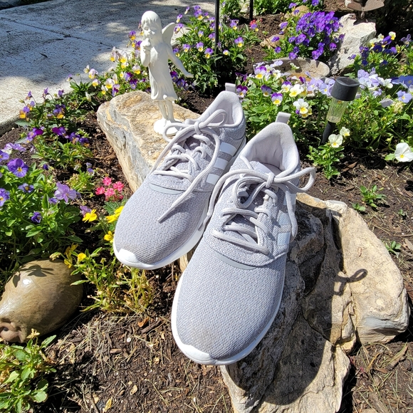 CLOUDFOAM by ADIDAS ♡ Gray 'n White Striped Canvas Fabric Lace Up Sneakers 8.5M - Picture 6 of 16